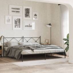 Berkfield Home Metal Bed Frame without Mattress with Headboard Black 200x200cm - Size: 200x200 cm - thumbnail 2