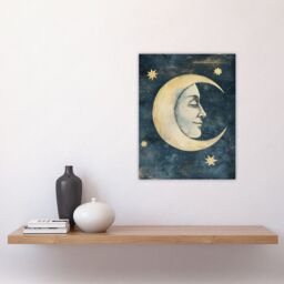 "Artery8 Man in Moon with Stars Drawing Vintage Peaceful Wall Art Print in Blue - Size: W18"" x H24""" - thumbnail 4
