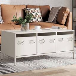 Berkfield Home Sturdy Coffee Table White 101.5x50x43.5 cm Cold-rolled Steel - thumbnail 2