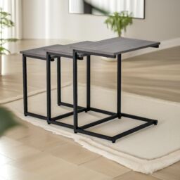 Pirlo Plush 3 Pc C-Shaped Nesting Tables Living Room Furniture in Light Oak - thumbnail 3