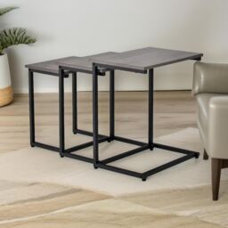 Pirlo Plush 3 Pc C-Shaped Nesting Tables Living Room Furniture in Light Oak - thumbnail 2