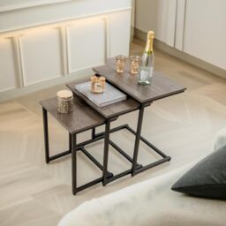 Pirlo Plush 3 Pc C-Shaped Nesting Tables Living Room Furniture in Light Oak
