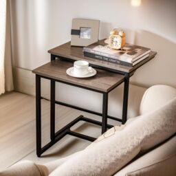 Pirlo Plush 3 Pc C-Shaped Nesting Tables Living Room Furniture in Light Oak - thumbnail 4