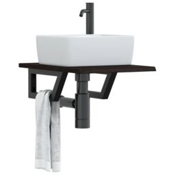Berkfield Home Basin Shelf Wall Mounted Steel & Solid Wood Oak in Brown - thumbnail 1