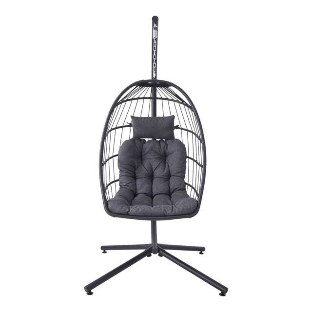 Living and Home Egg-Shaped Hanging Chair with Soft Cushion & Headrest in Black - image 1