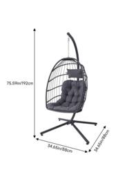 Living and Home Egg-Shaped Hanging Chair with Soft Cushion & Headrest in Black - thumbnail 2