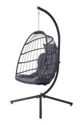 Living and Home Egg-Shaped Hanging Chair with Soft Cushion & Headrest in Black - thumbnail 4
