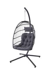 Living and Home Egg-Shaped Hanging Chair with Soft Cushion & Headrest in Black - thumbnail 3