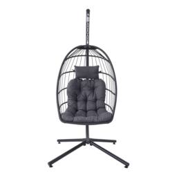 Living and Home Egg-Shaped Hanging Chair with Soft Cushion & Headrest in Black