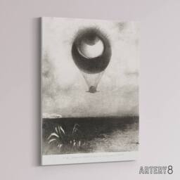 "Artery8 The Eye Like a Strange Balloon Redon Vintage Canvas Wall Art in Grey - Size: W24"" x H32""" - thumbnail 2