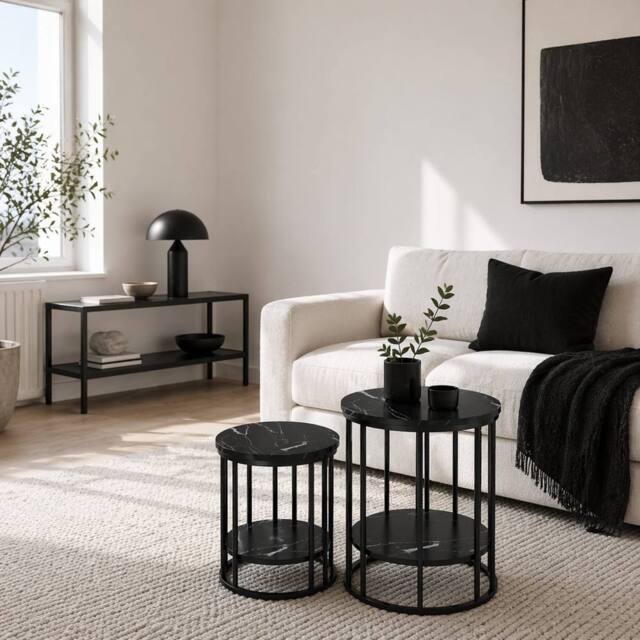 Wyld Haus Dilisu Set of 2 Black Marble Effect Coffee Tables - image 1