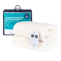 LIVIVO UltraSnug Teddy Fleece Electric Heated Underblanket - King with Dual Controls in Off-White