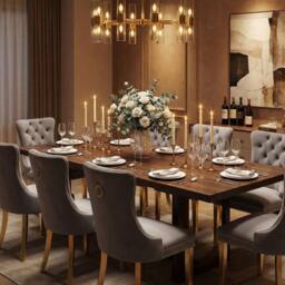 HomeTouch Set of 4 Lux Velvet Dining Chairs with Gold Steel Legs in Grey - Size: 4 Pack - thumbnail 8