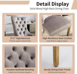 HomeTouch Set of 4 Lux Velvet Dining Chairs with Gold Steel Legs in Grey - Size: 4 Pack - thumbnail 7