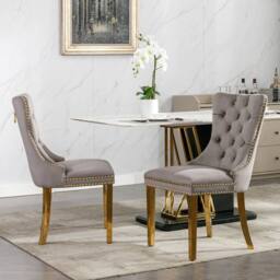 HomeTouch Set of 4 Lux Velvet Dining Chairs with Gold Steel Legs in Grey - Size: 4 Pack - thumbnail 4