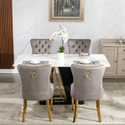 HomeTouch Set of 4 Lux Velvet Dining Chairs with Gold Steel Legs in Grey - Size: 4 Pack - thumbnail 6