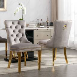 HomeTouch Set of 4 Lux Velvet Dining Chairs with Gold Steel Legs in Grey - Size: 4 Pack - thumbnail 5