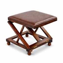 EONLION NEW Folding Leather Footstool Padded Foot Leg Rest in Brown - thumbnail 2
