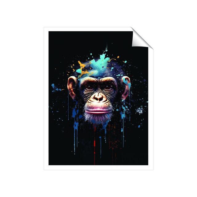 "Warren Reed - Designer Monkey Face Splashart with Blue Unframed Art Print - Size: W8"" x H10""" - image 1