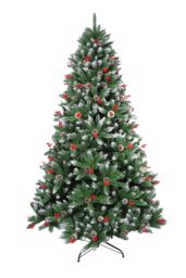 Neo 2.1 m 7 ft Christmas Xmas Tree Flocked Snowy Effect Fake Pine Cone Red Berries Metal Stand Flocked Tips in Dark Green - Size: 7ft - thumbnail 6