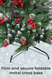 Neo 2.1 m 7 ft Christmas Xmas Tree Flocked Snowy Effect Fake Pine Cone Red Berries Metal Stand Flocked Tips in Dark Green - Size: 7ft - thumbnail 4
