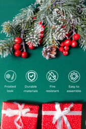 Neo 2.1 m 7 ft Christmas Xmas Tree Flocked Snowy Effect Fake Pine Cone Red Berries Metal Stand Flocked Tips in Dark Green - Size: 7ft - thumbnail 3