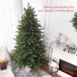 HOMCOM Artificial Christmas Tree with Metal Base, Hinged Branches in Green - Size: 5ft - thumbnail 4