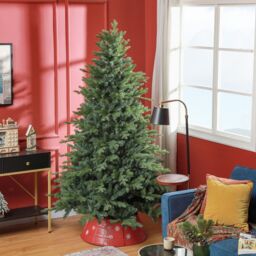 HOMCOM Artificial Christmas Tree with Metal Base, Hinged Branches in Green - Size: 5ft - thumbnail 1