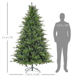 HOMCOM Artificial Christmas Tree with Metal Base, Hinged Branches in Green - Size: 5ft - thumbnail 3