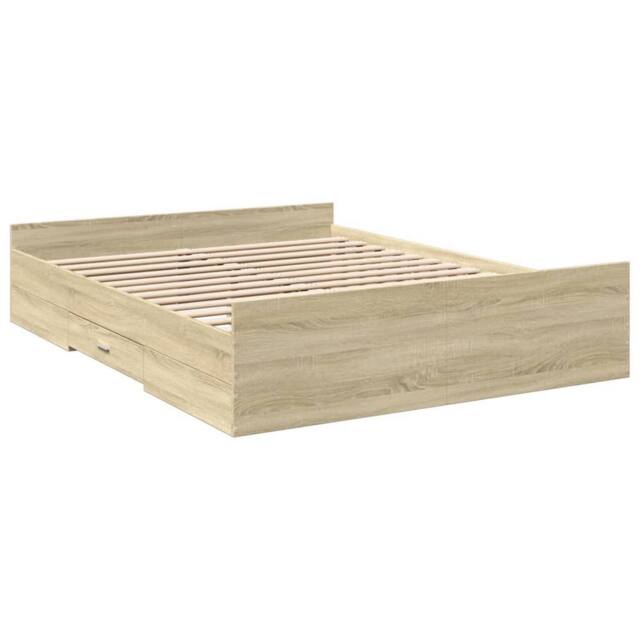 Berkfield Home Modern Bed Frame w/Drawers Frame Sonoma Oak 150x200 cm King Size in Light Oak - image 1