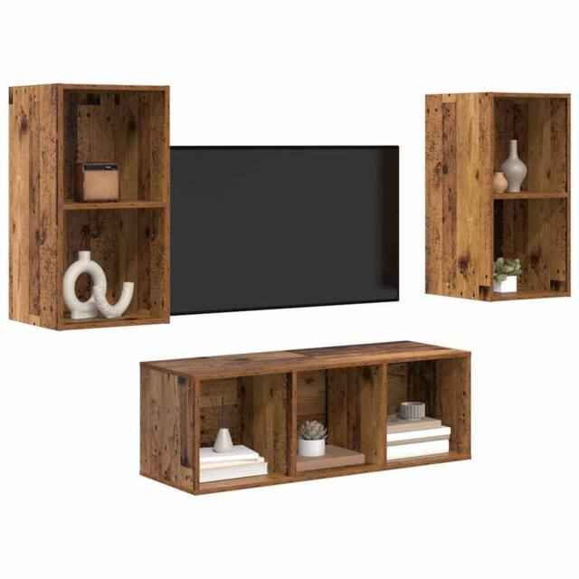 Berkfield Home TV Cabinet Set 3 pcs Old wood 37 x 37 x 107 cm Engineered wood in Brown - image 1