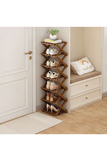 H&O Direct 7-Tier Bamboo Folding Shoe Rack in Dark Brown - image 1