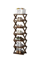 H&O Direct 7-Tier Bamboo Folding Shoe Rack in Dark Brown - thumbnail 3