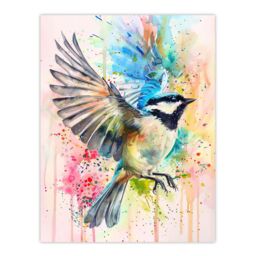 "Artery8 Bird in Flight Colourful Watercolour Painting Wall Art Print in Blue - Size: W18"" x H24""" - thumbnail 1