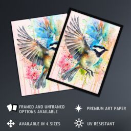 "Artery8 Bird in Flight Colourful Watercolour Painting Wall Art Print in Blue - Size: W18"" x H24""" - thumbnail 2