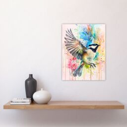 "Artery8 Bird in Flight Colourful Watercolour Painting Wall Art Print in Blue - Size: W18"" x H24""" - thumbnail 4
