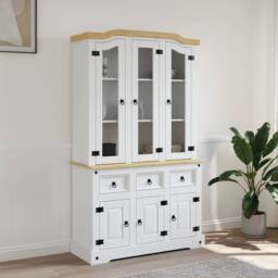 Berkfield Home Highboard Corona White 112x43x196 cm Solid Wood Mexican Pine - Size: 112 x 43 x 196 cm - thumbnail 2