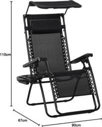 ATEK Zero Gravity Chair Foldable Reclining Garden Sun Lounger Adjustable Backrest Removable Headrest Cup Holder & Side Tray in Black - thumbnail 2