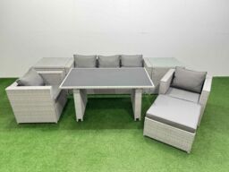 Fimous Patio Garden Furniture Sets with Dining Table 2 Side Tables Big Stool in Light Grey - thumbnail 2