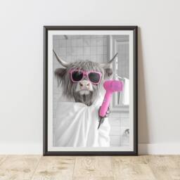 60 SECOND MAKEOVER Funny Highland Cow Pink Hairdryer Print - Size: A4 - thumbnail 1