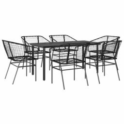 Berkfield Home Beautiful 7 Piece Garden Dining Set Black Poly Rattan Glass - thumbnail 3