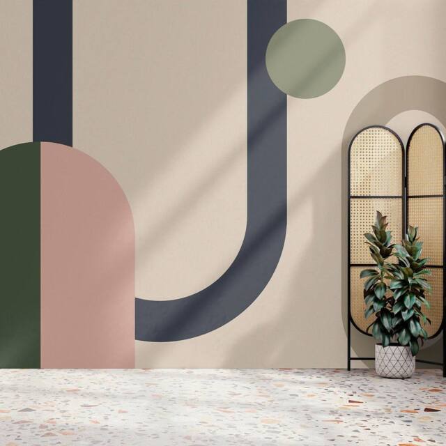 Superfresco Easy Oval Geo Pop Green/Pink Print To Order 3m x 2.8m Mural in Beige - image 1