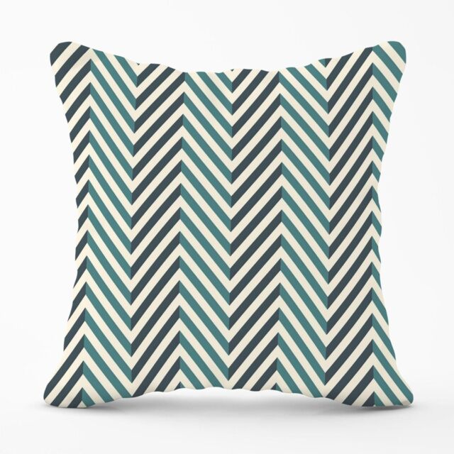 Warren Reed - Designer Geometric Herringbone Chevron Blues Outdoor Cushion in Green - Size: 45 cm x 45 cm - image 1
