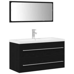 Berkfield Home Bathroom Sink Cabinet with Built-in Basin Black Oak Engineered Wood - thumbnail 1
