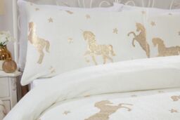 Smart Living Luxury Fleece Unicorn Foil Duvet Cover with Pillowcase in Ivory - Size: Single - thumbnail 2