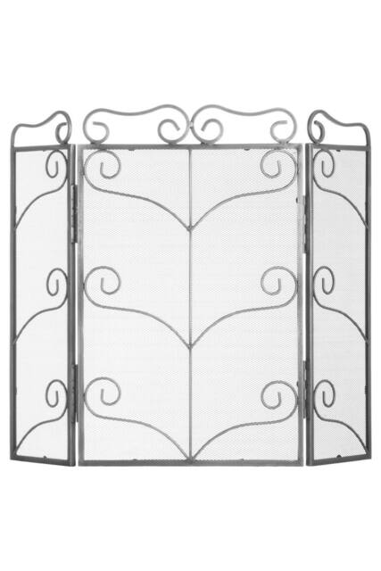 KDMD Heavy Antique Silver Fire Screen with Ornate Scrollwork & Leaf Motifs - image 1