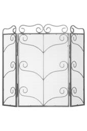 KDMD Heavy Antique Silver Fire Screen with Ornate Scrollwork & Leaf Motifs