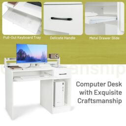 Costway Wooden Computer Desk W/ Keyboard Tray Home Office Writing Desk Vanity Dressing Table in White - thumbnail 5