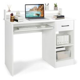 Costway Wooden Computer Desk W/ Keyboard Tray Home Office Writing Desk Vanity Dressing Table in White