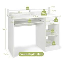 Costway Wooden Computer Desk W/ Keyboard Tray Home Office Writing Desk Vanity Dressing Table in White - thumbnail 2